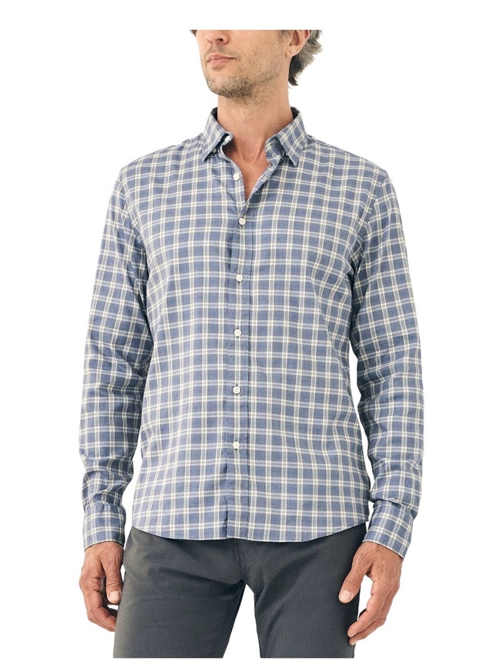 Faherty Blue and White Plaid Button-Down Shirt